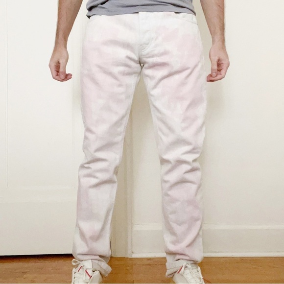 AMI Paris Men’s Tye Dye Straight Leg Jean Pink White 33x34 - Picture 1 of 11